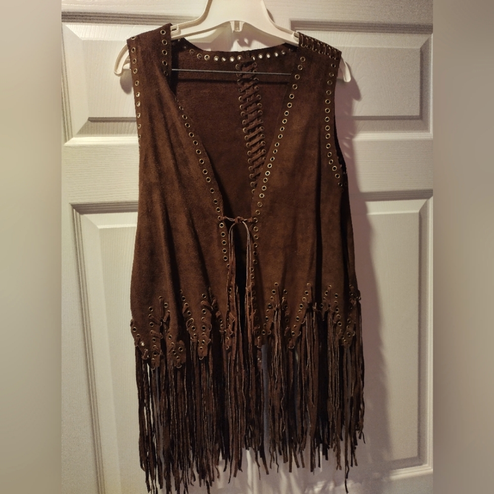 Suede fringe vest and skirt